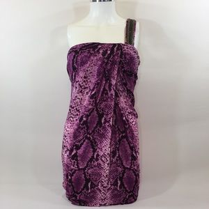 bebe One Shoulder Exotic Print Dress xs